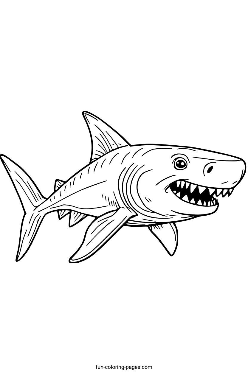 Fierce Shark with Open Mouth – free printable coloring page, available as PDF and SVG