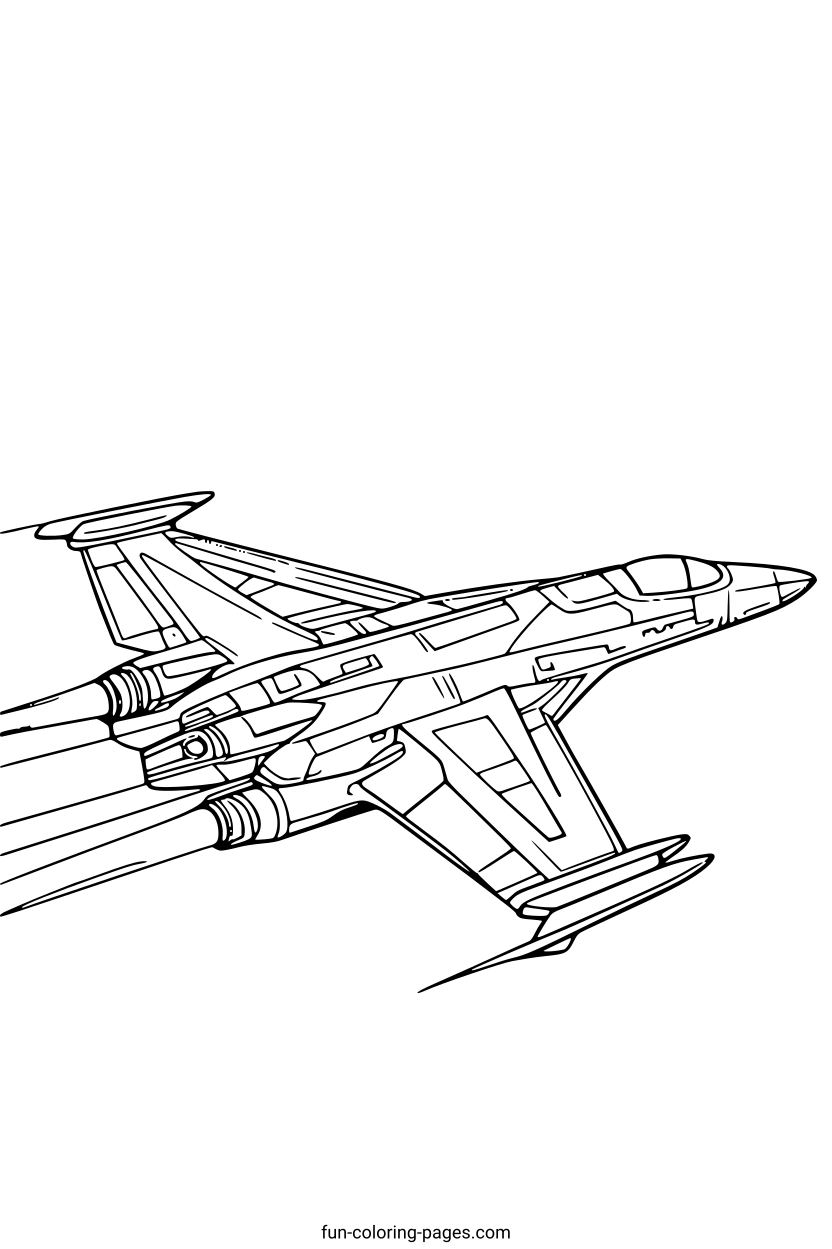 Fighter Jet in Flight – free printable coloring page, available as PDF and SVG