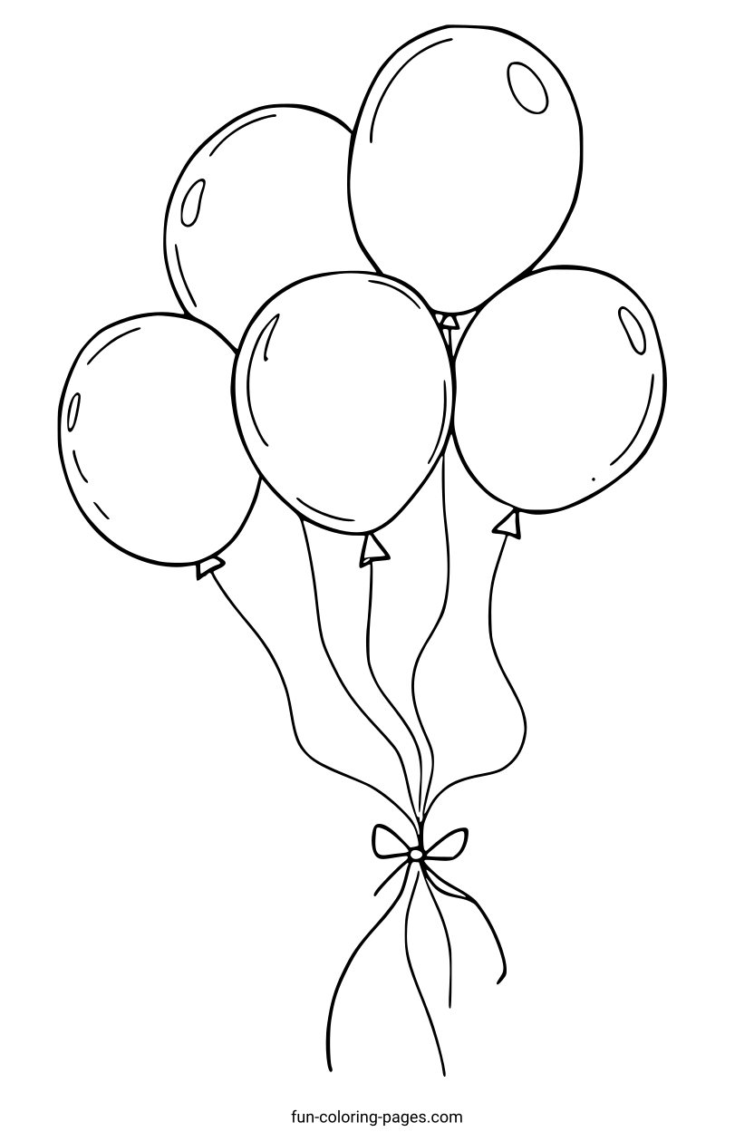 Five Balloons Bouquet – free printable coloring page, available as PDF and SVG