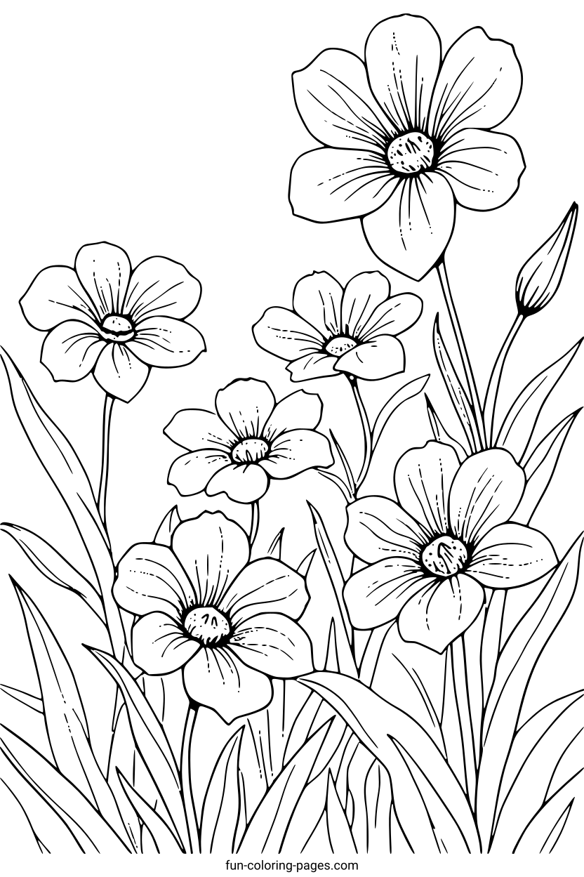 Floral Daisy Arrangement – free printable coloring page, available as PDF and SVG
