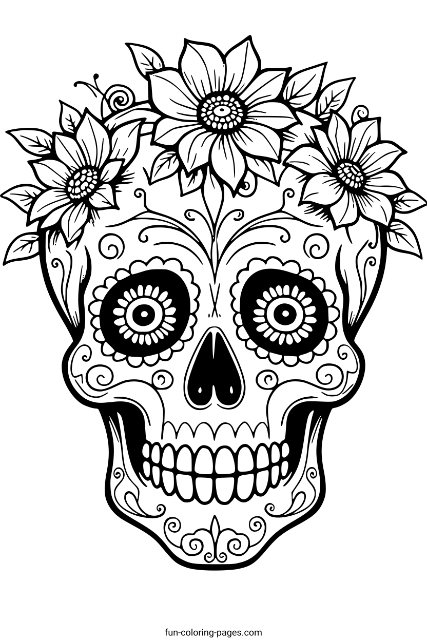 Floral Sugar Skull – free printable coloring page, available as PDF and SVG