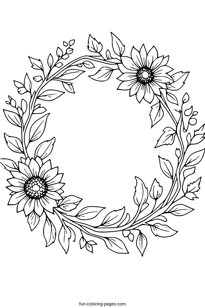 Floral Wreath Border – free printable coloring page, available as PDF and SVG