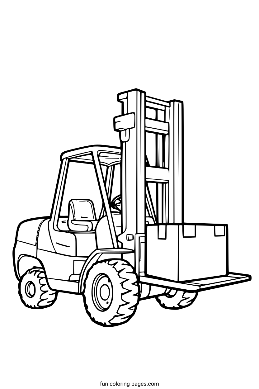 Forklift Lifting a Box – free printable coloring page, available as PDF and SVG