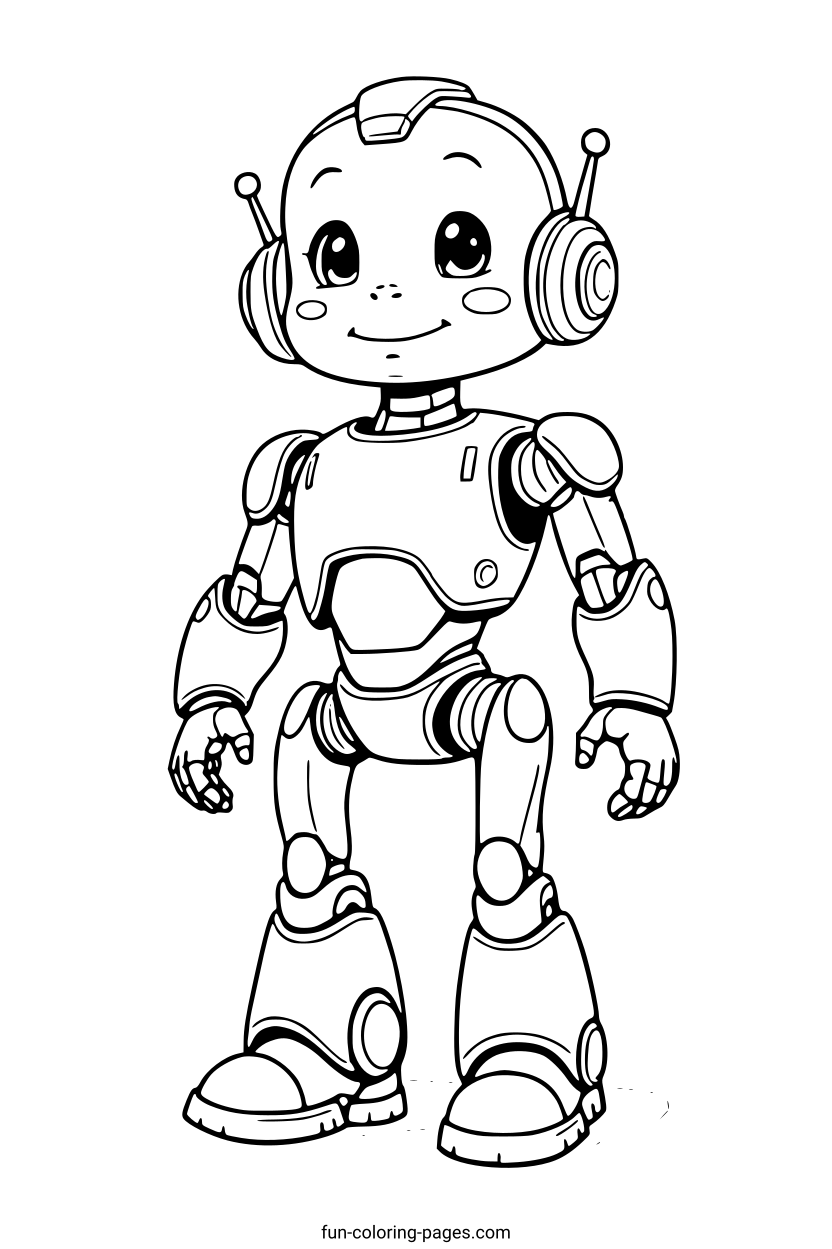 Friendly Cartoon Robot – free printable coloring page, available as PDF and SVG