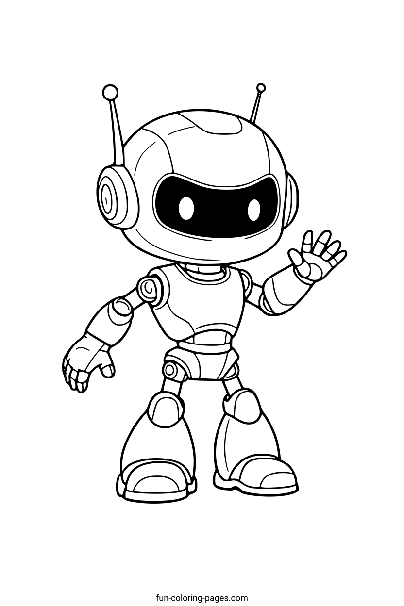 Friendly Cartoon Robot – free printable coloring page, available as PDF and SVG