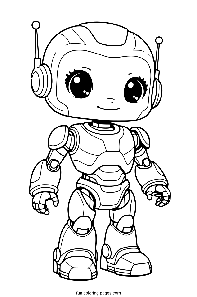 Friendly Cartoon Robot – free printable coloring page, available as PDF and SVG