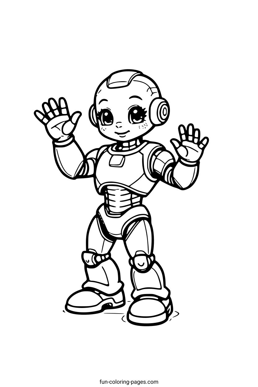 Friendly Robot Waving – free printable coloring page, available as PDF and SVG
