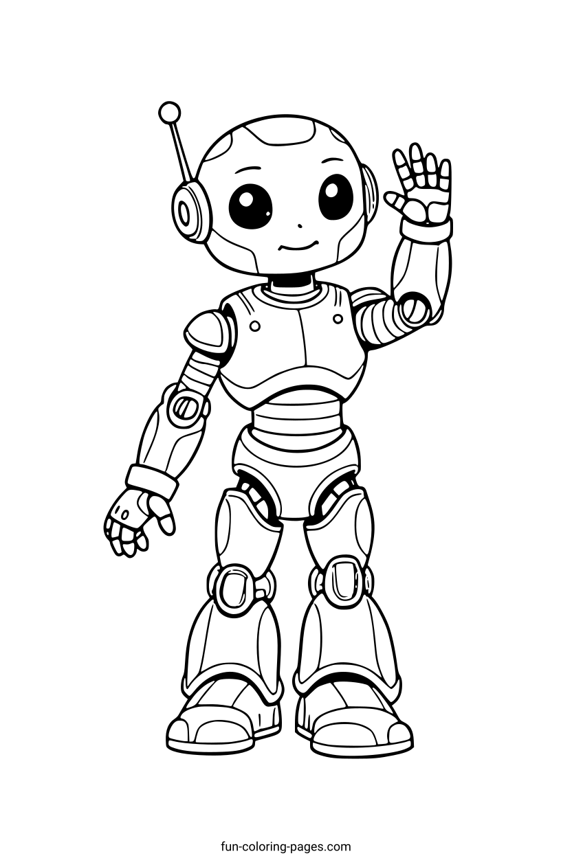 Friendly Robot with Headphones – free printable coloring page, available as PDF and SVG