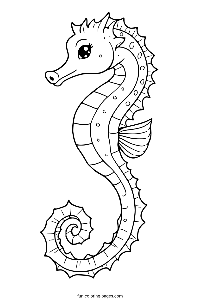 Friendly Seahorse Portrait – free printable coloring page, available as PDF and SVG