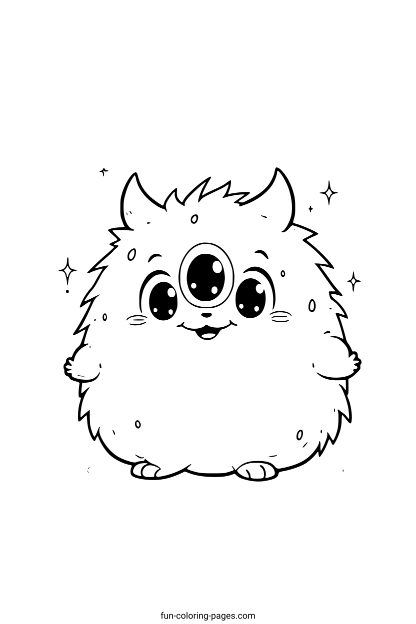 Friendly Three-Eyed Monster – free printable coloring page, available as PDF and SVG