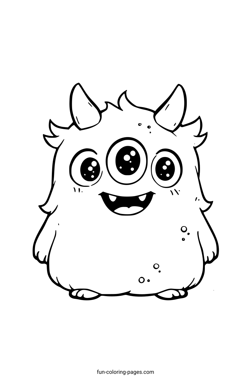Friendly Three-Eyed Monster – free printable coloring page, available as PDF and SVG