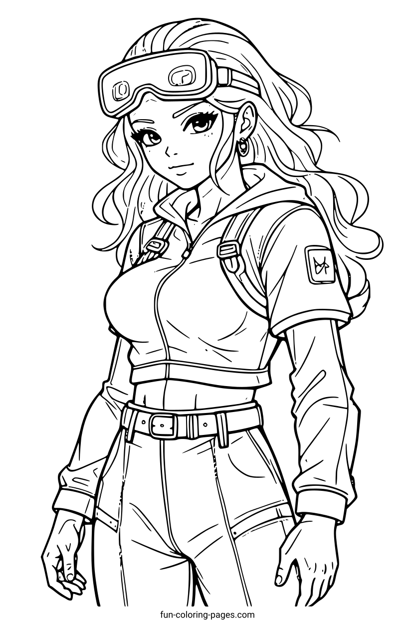 Cyberpunk Female Adventurer – free printable coloring page, available as PDF and SVG