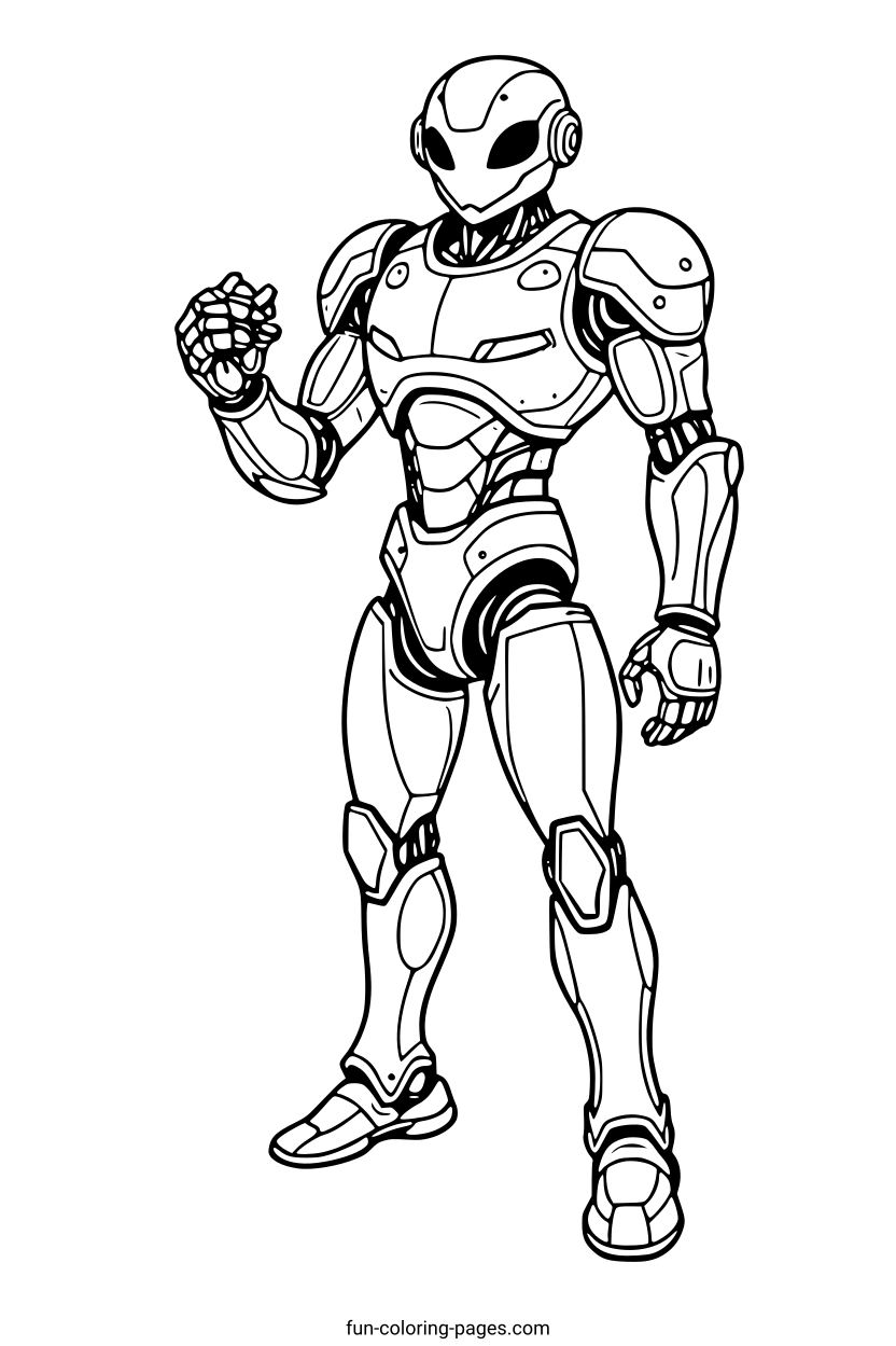 Futuristic Robot in Action Pose – free printable coloring page, available as PDF and SVG