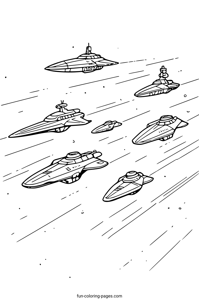 Futuristic Space Fleet – free printable coloring page, available as PDF and SVG