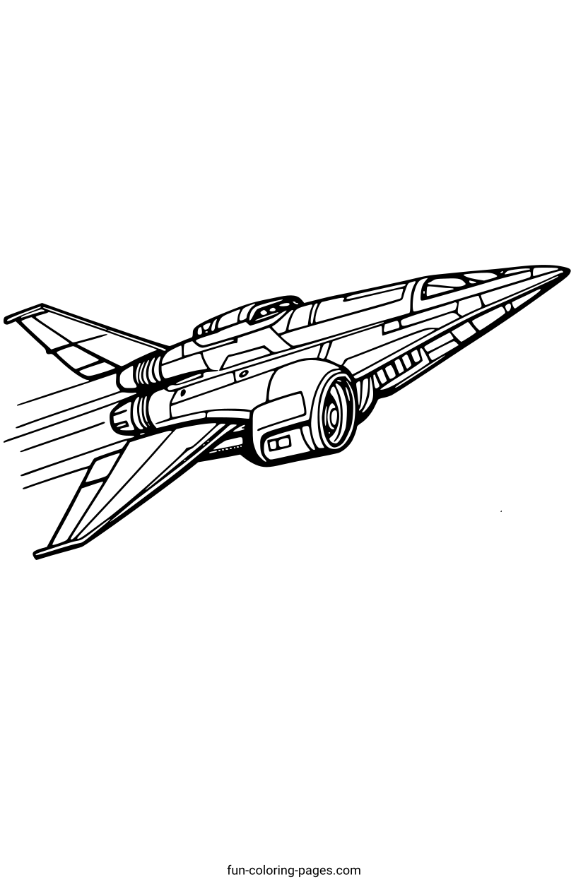 Futuristic Starship in Flight – free printable coloring page, available as PDF and SVG