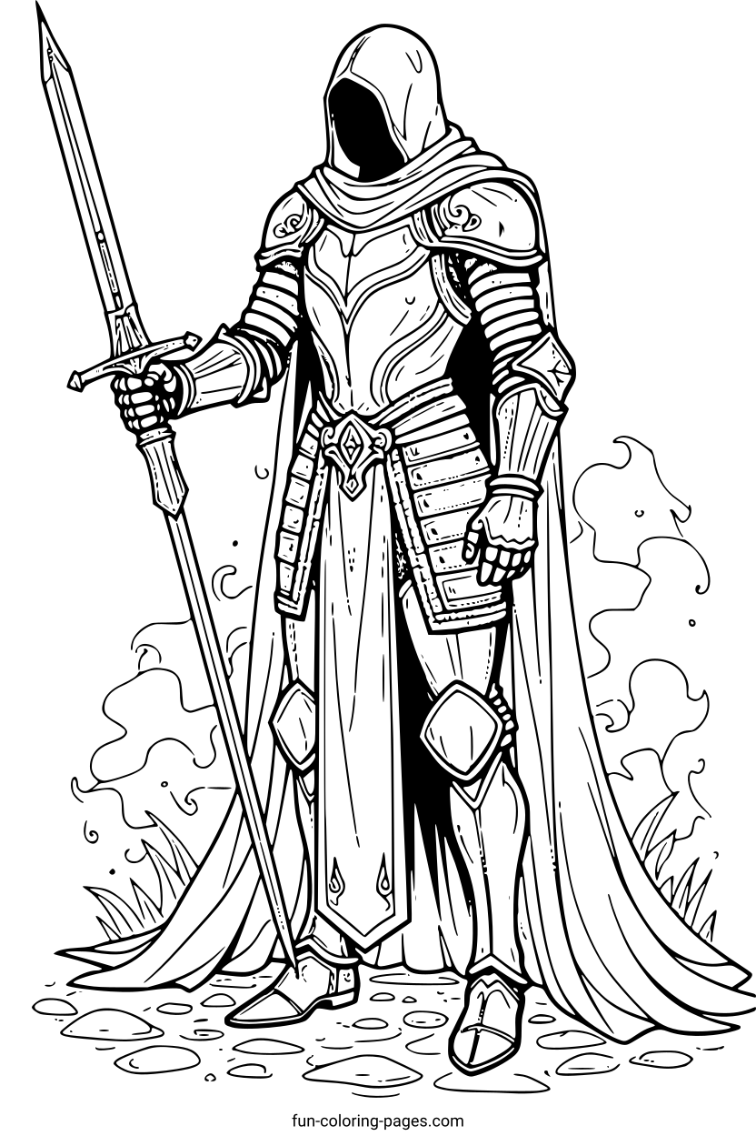 Ghostly Knight in Armor – free printable coloring page, available as PDF and SVG