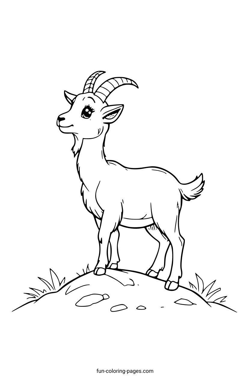 Goat on a Hill – free printable coloring page, available as PDF and SVG