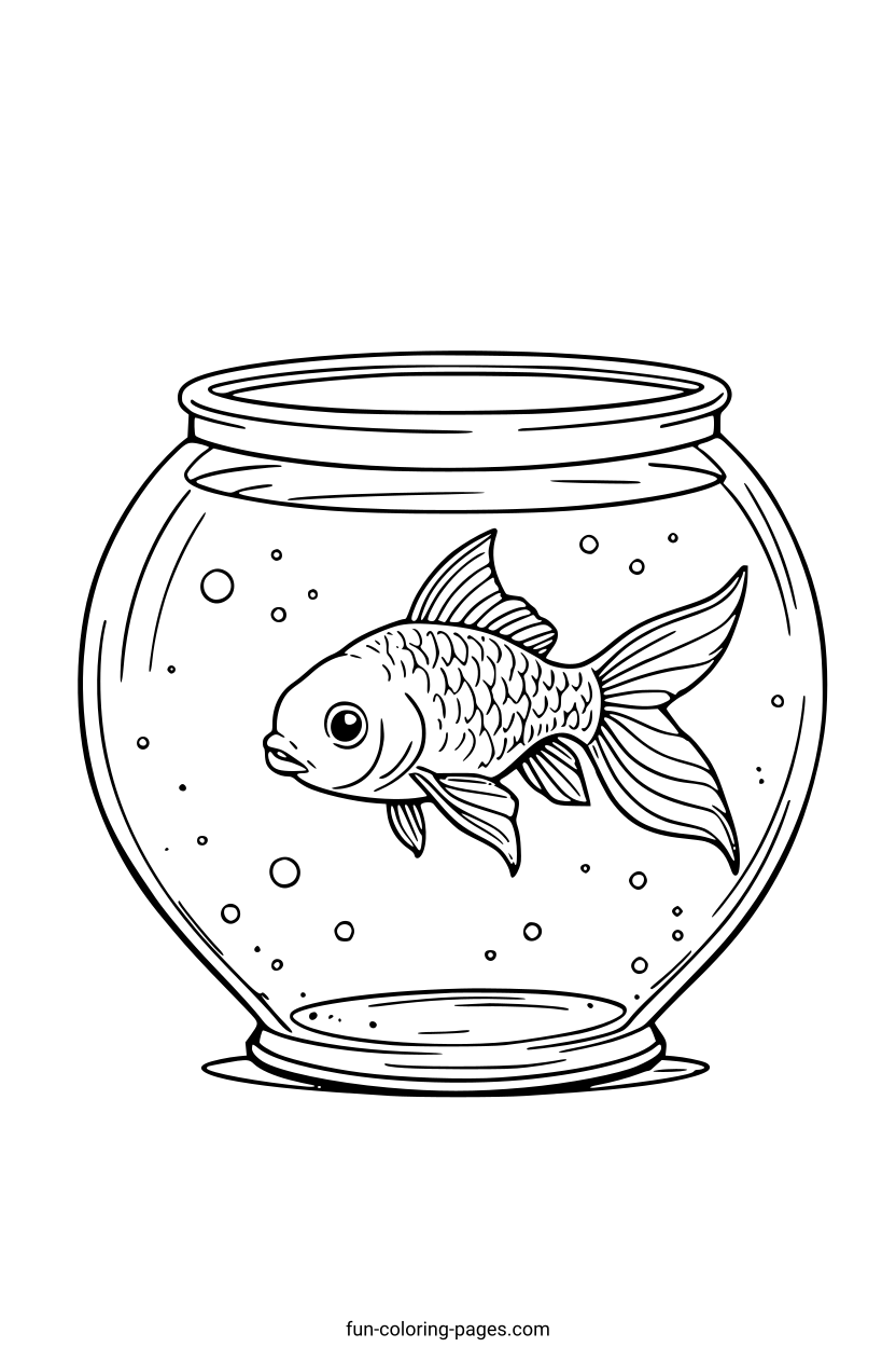 Goldfish in a Fishbowl – free printable coloring page, available as PDF and SVG