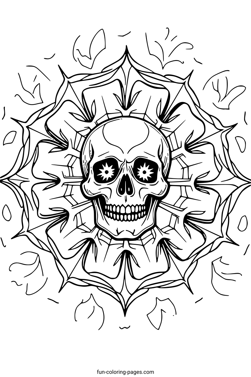 Gothic Skull with Floral Frame – free printable coloring page, available as PDF and SVG