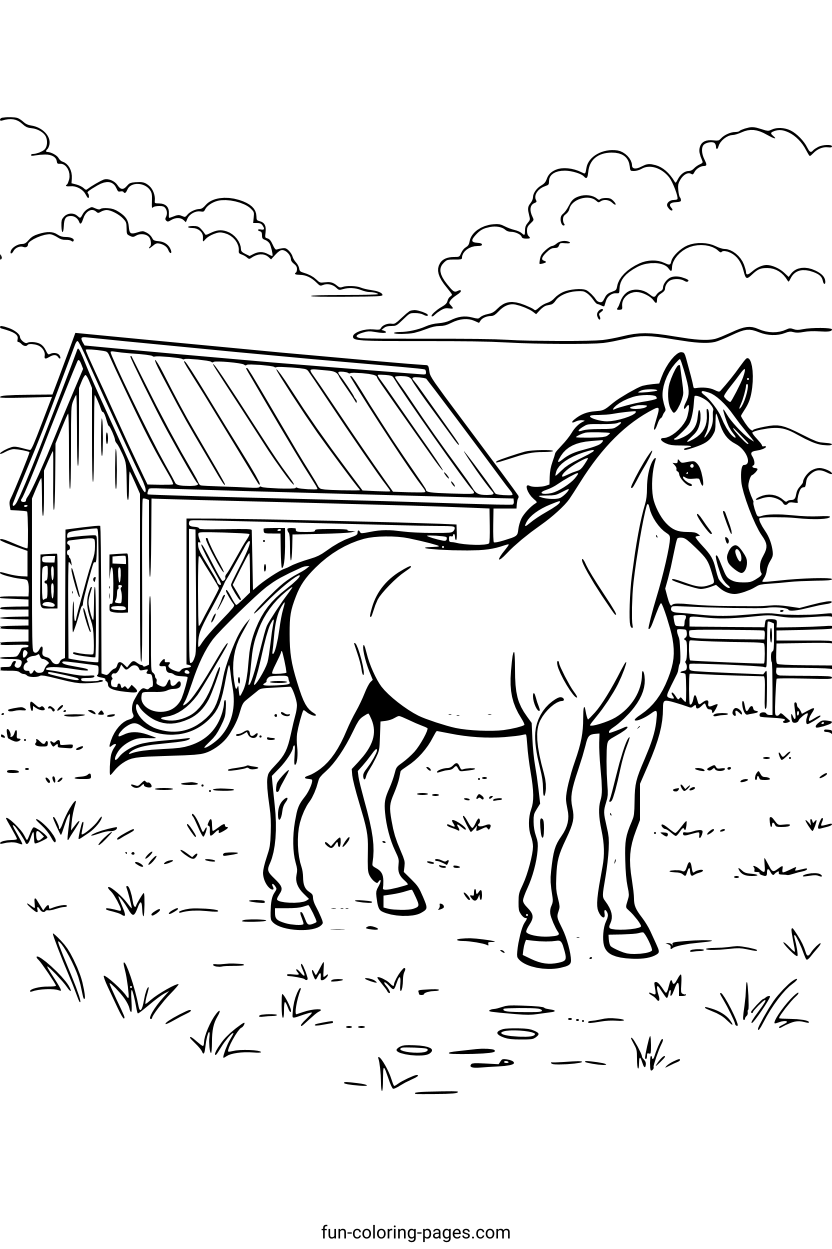 Graceful Horse on Farm – free printable coloring page, available as PDF and SVG