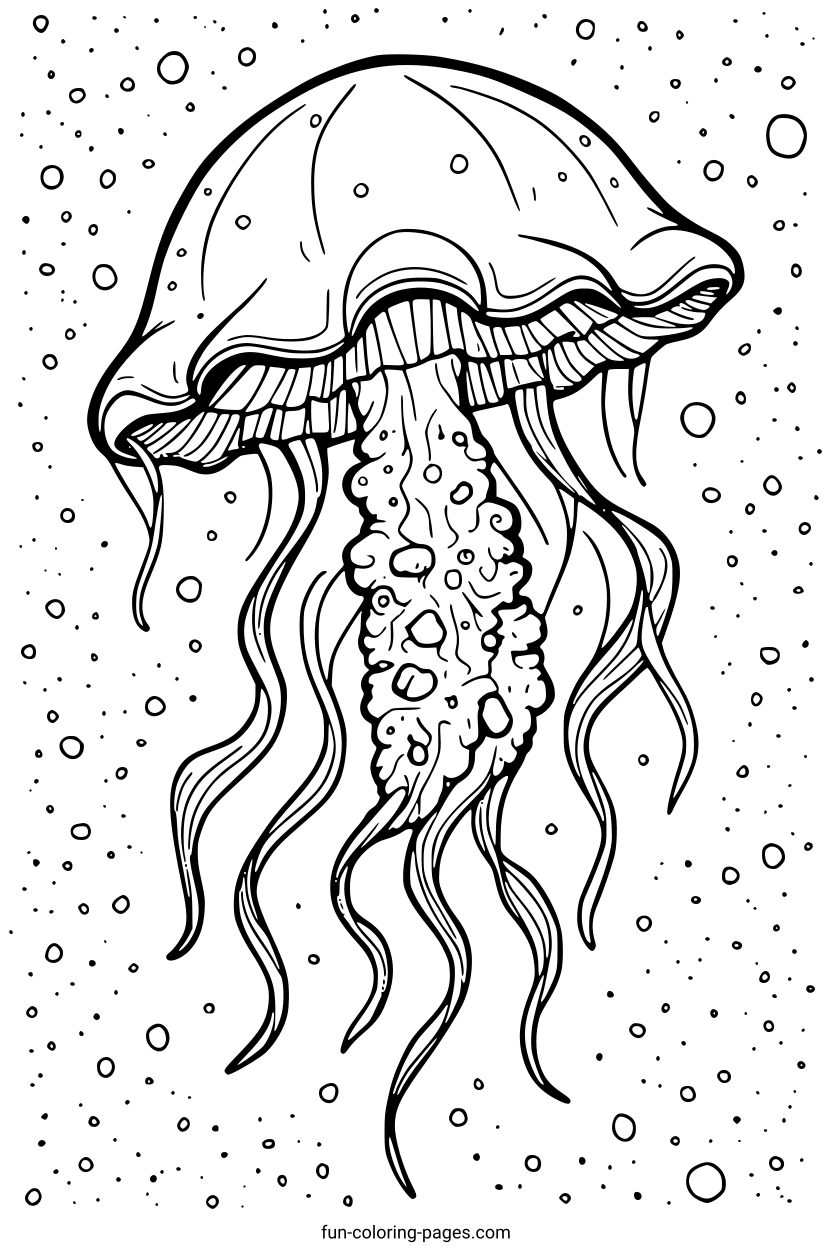 Graceful Jellyfish in Water – free printable coloring page, available as PDF and SVG