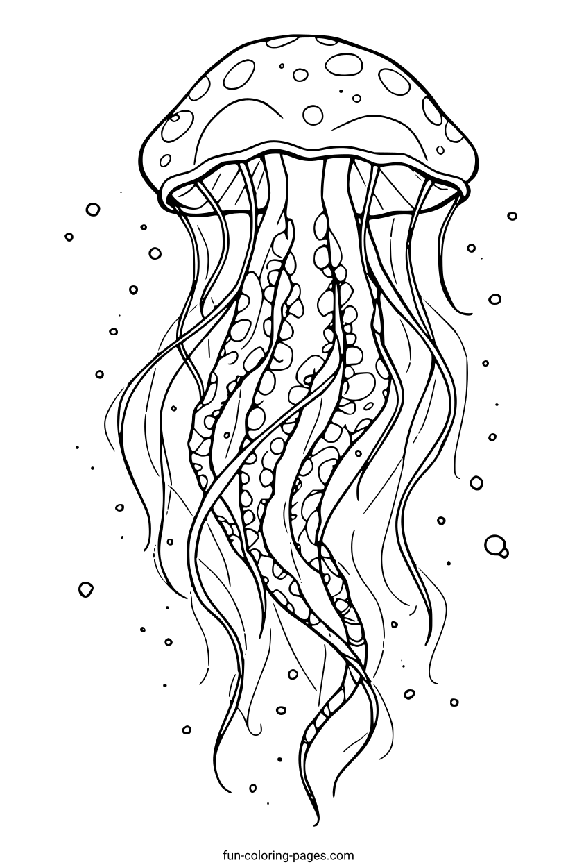 Graceful Jellyfish in Water – free printable coloring page, available as PDF and SVG