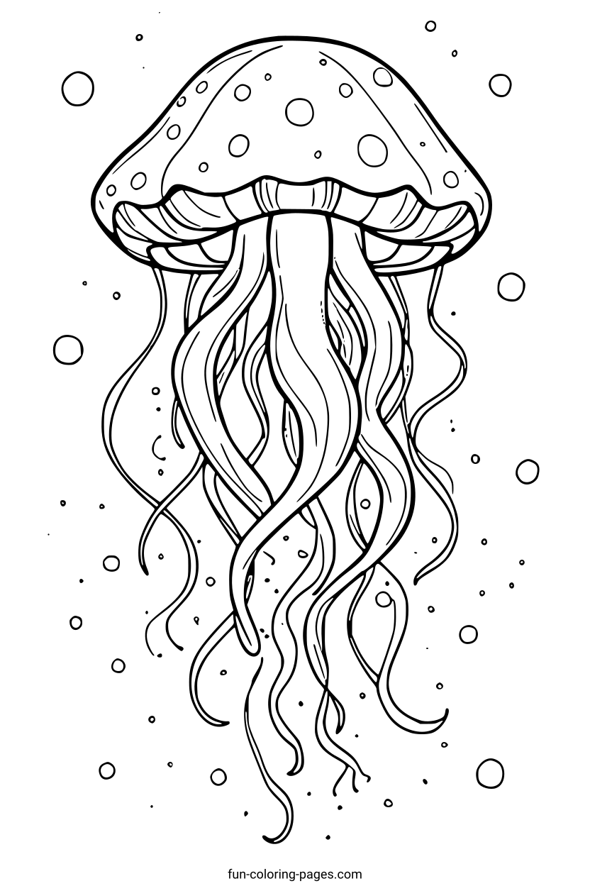 Graceful Jellyfish in Water – free printable coloring page, available as PDF and SVG