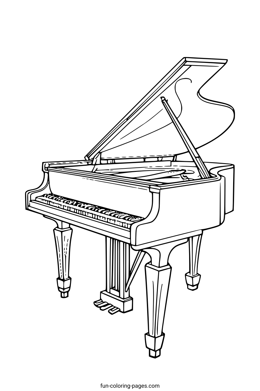 Grand Piano with Open Lid – free printable coloring page, available as PDF and SVG