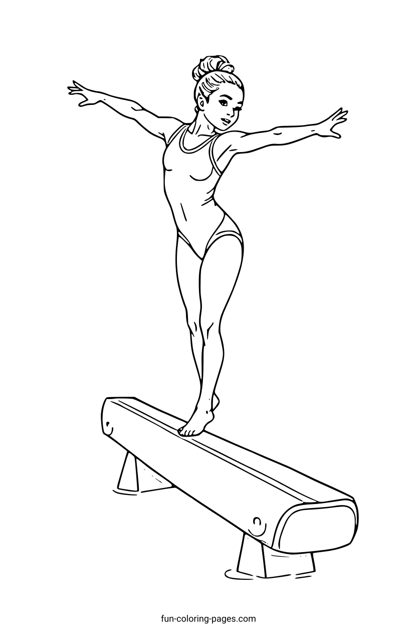Gymnast on Balance Beam – free printable coloring page, available as PDF and SVG