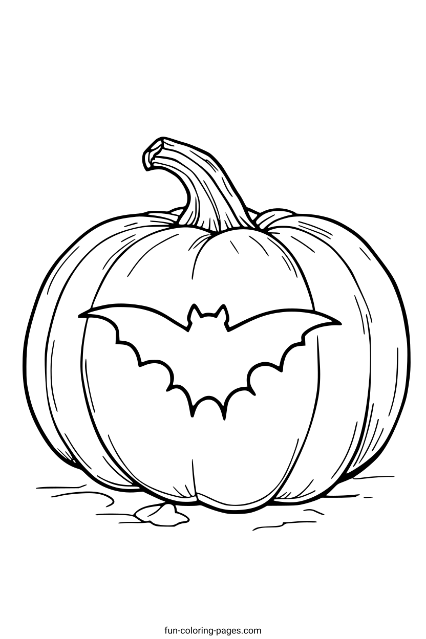 Halloween Pumpkin with Bat Design – free printable coloring page, available as PDF and SVG