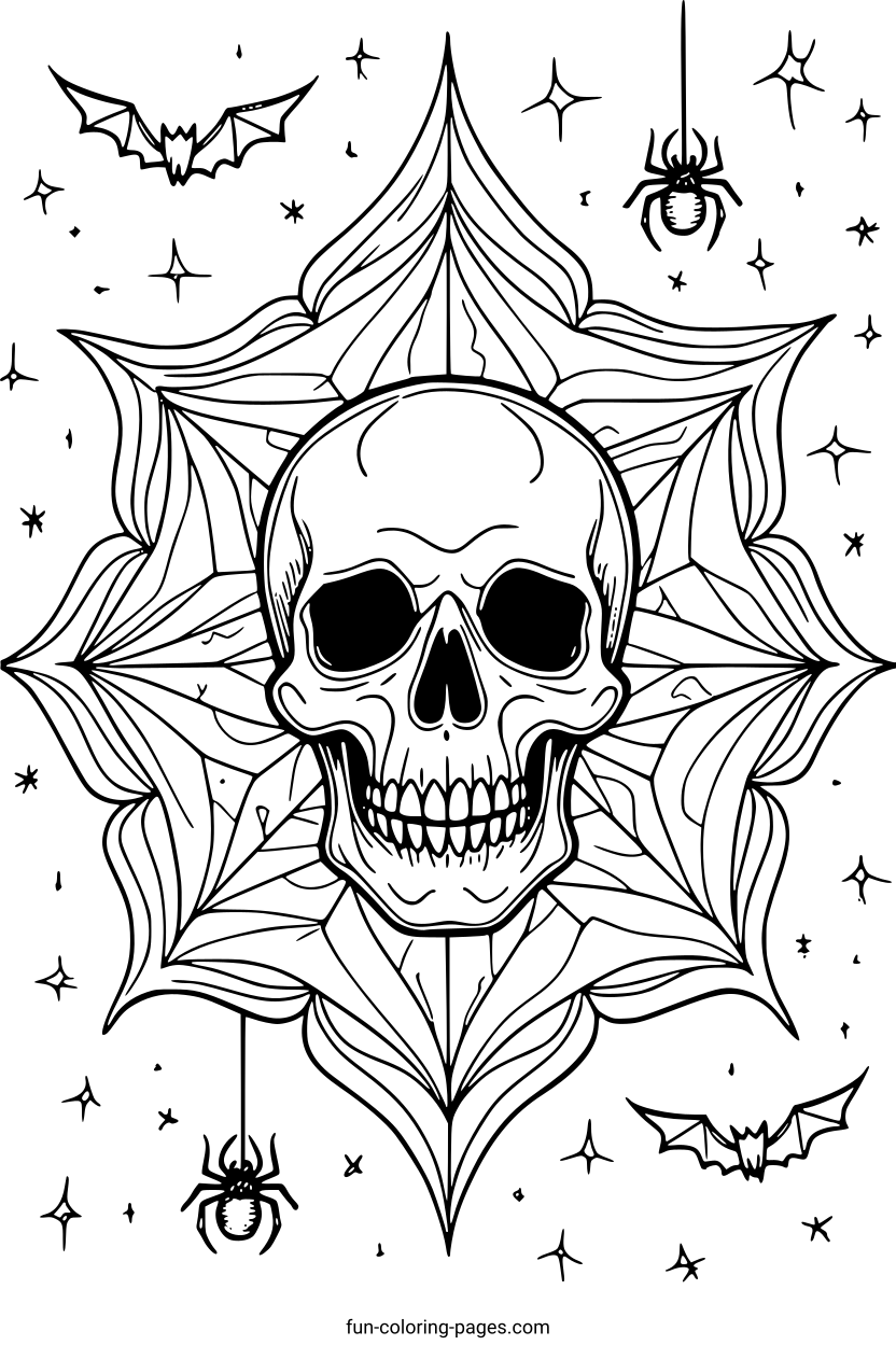 Halloween Skull with Bat Wings – free printable coloring page, available as PDF and SVG