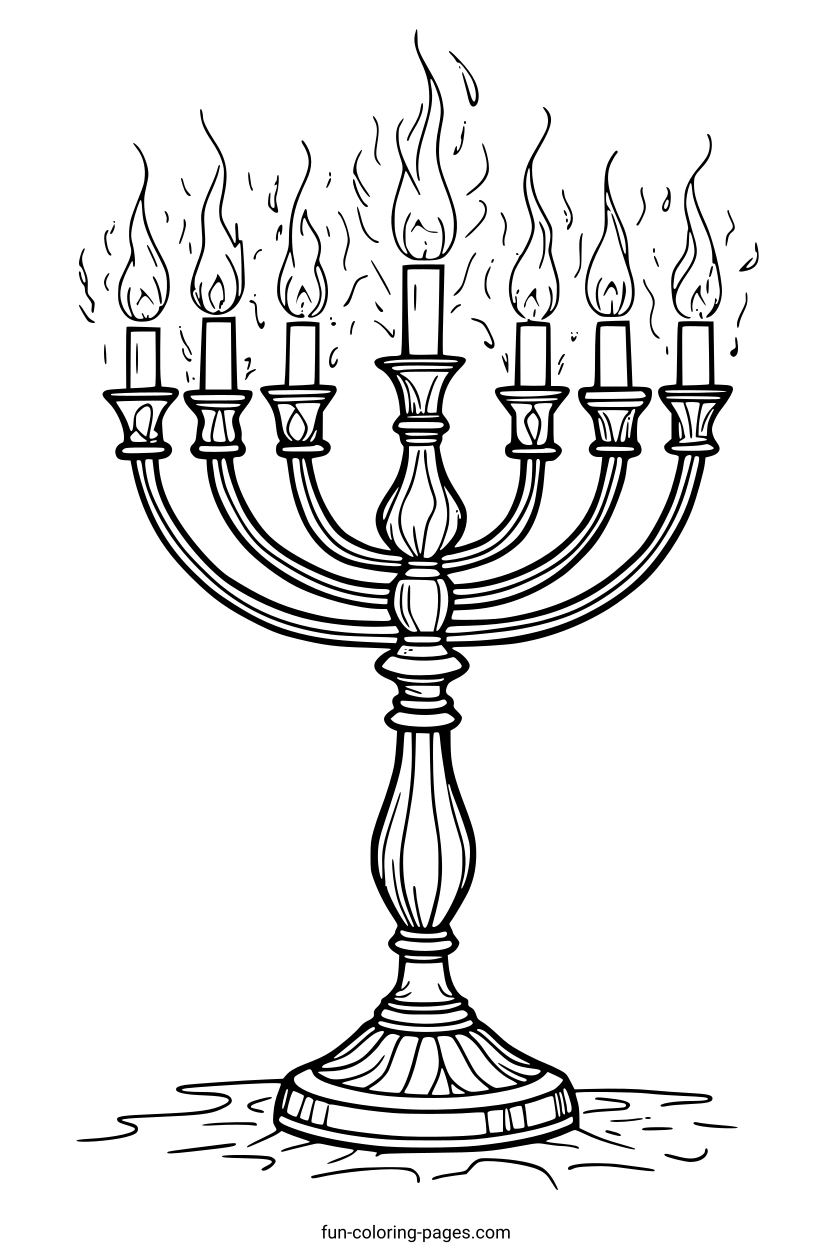 Hanukkah Menorah with Flames – free printable coloring page, available as PDF and SVG