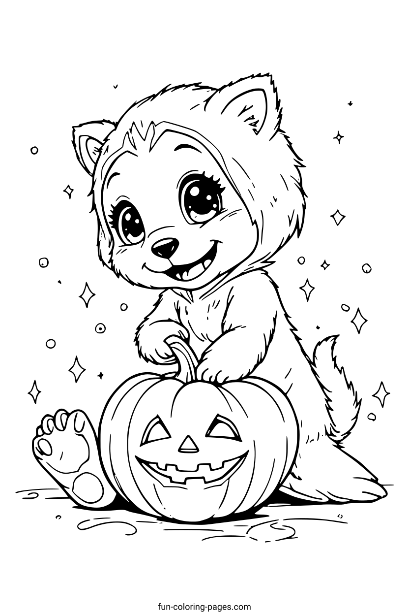 Happy Bear with Halloween Pumpkin – free printable coloring page, available as PDF and SVG