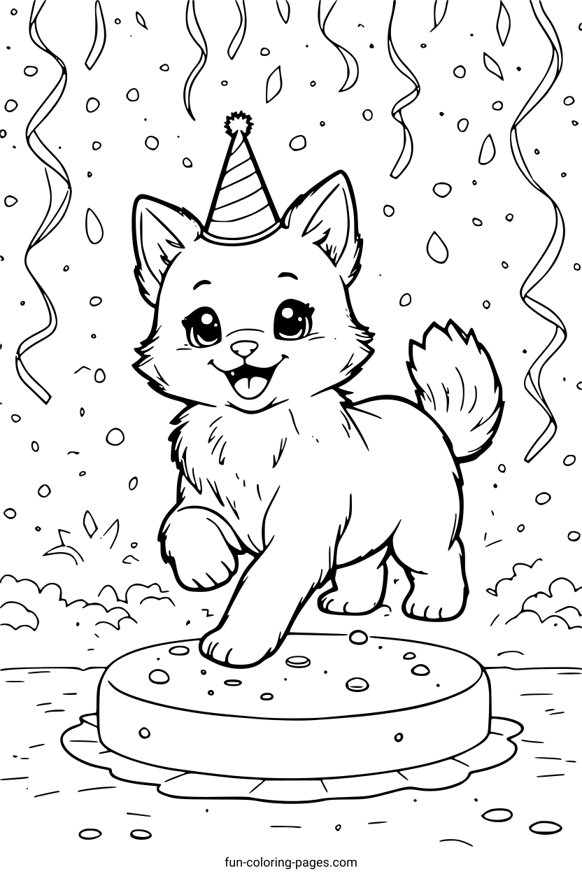 Happy Birthday Unicorn Kitten – free printable coloring page, available as PDF and SVG