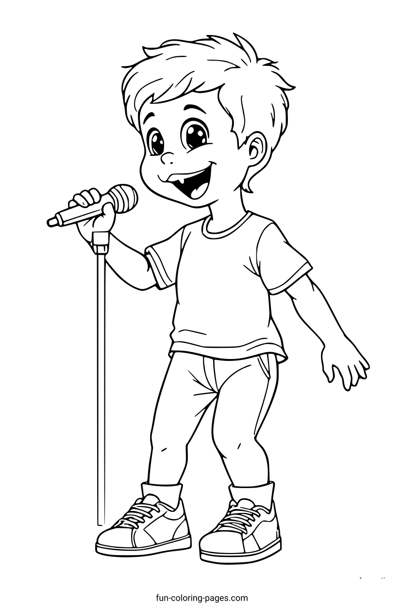 Happy Boy Singing – free printable coloring page, available as PDF and SVG