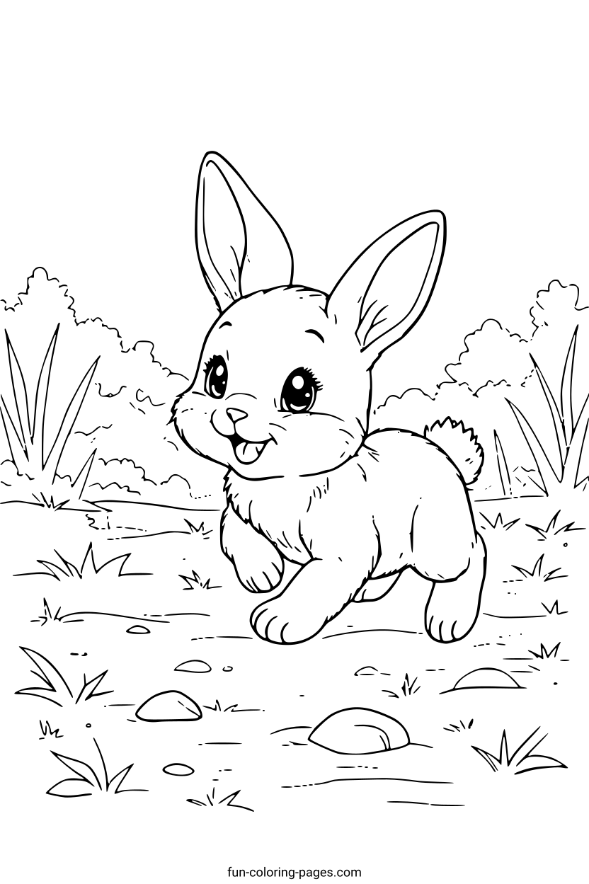 Happy Bunny in the Meadow – free printable coloring page, available as PDF and SVG