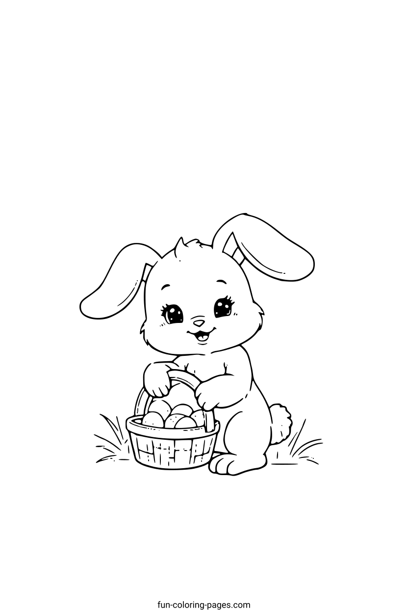 Happy Bunny With Easter Basket – free printable coloring page, available as PDF and SVG