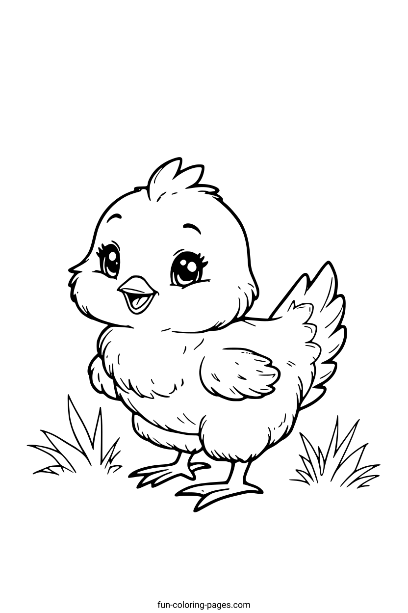 Happy Cartoon Chicken – free printable coloring page, available as PDF and SVG