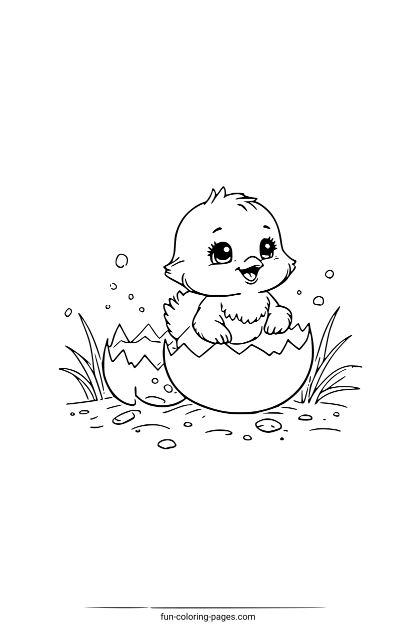 Happy Chick Hatching – free printable coloring page, available as PDF and SVG