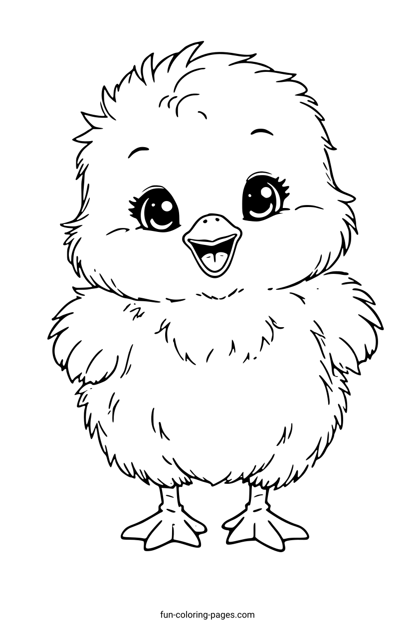 Happy Chick Holding a Heart – free printable coloring page, available as PDF and SVG