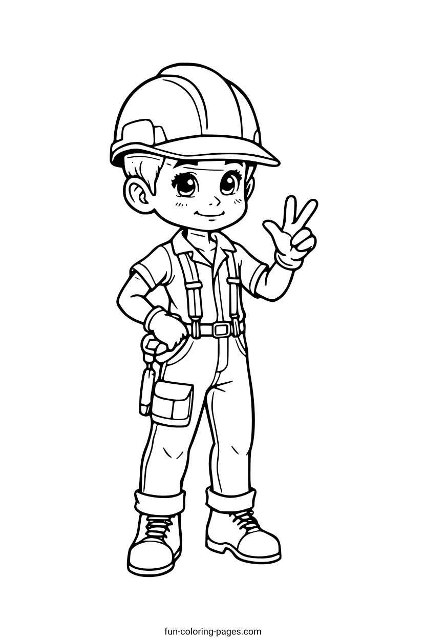 Happy Constructor Worker – free printable coloring page, available as PDF and SVG