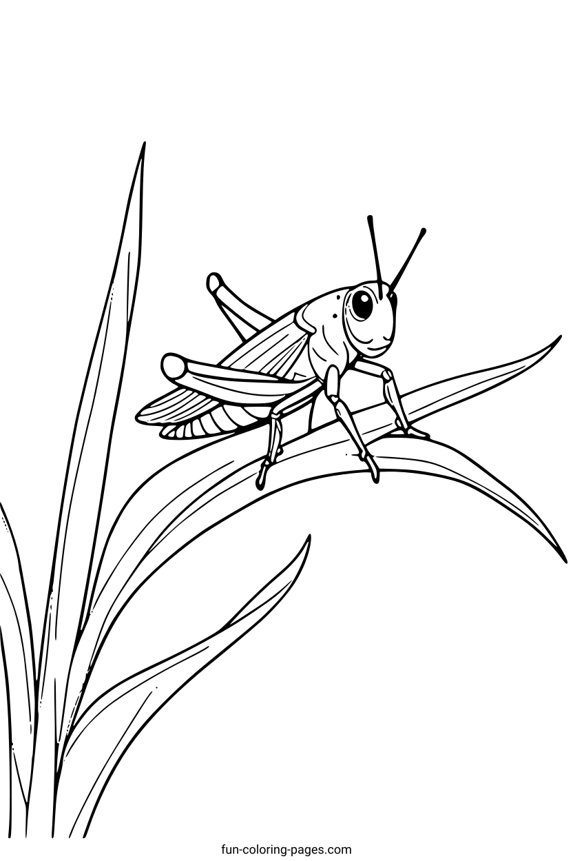 Cricket on a Leaf – free printable coloring page, available as PDF and SVG