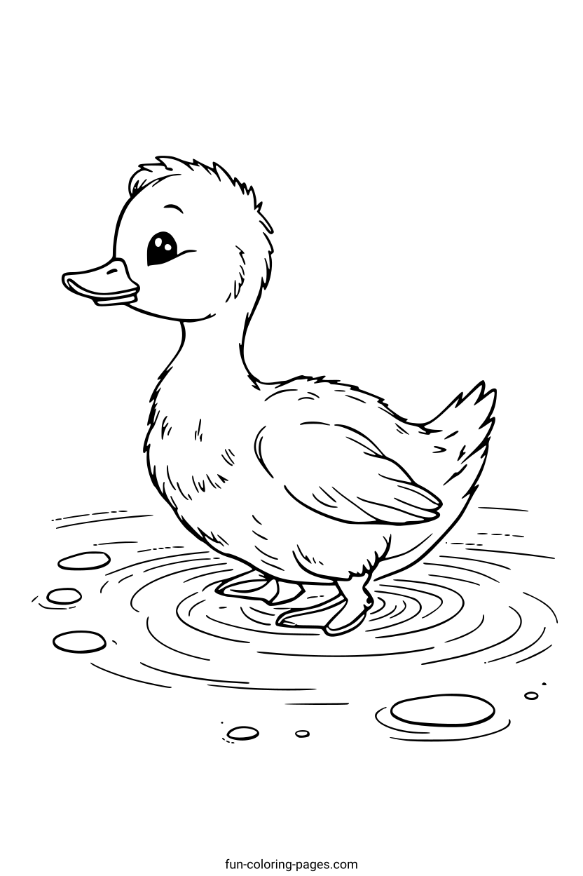 Happy Duck in Water – free printable coloring page, available as PDF and SVG