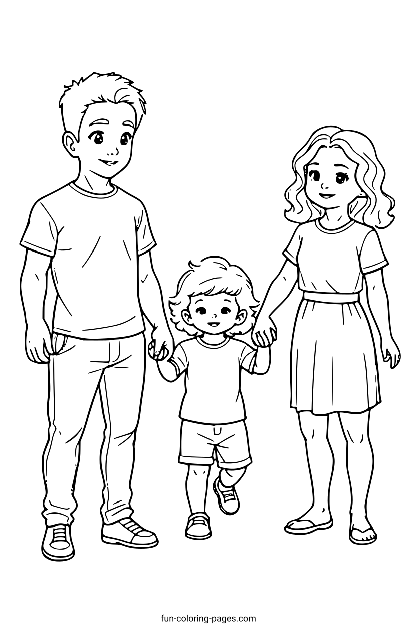 Happy Family Holding Hands – free printable coloring page, available as PDF and SVG