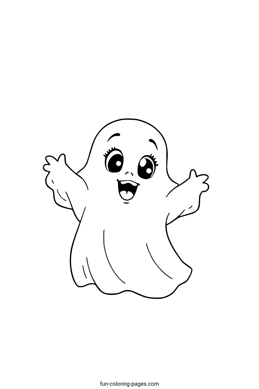 Happy Ghost Cartoon – free printable coloring page, available as PDF and SVG