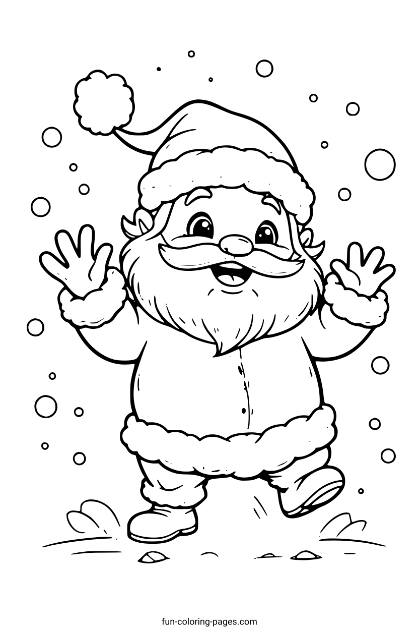 Happy Santa in Snow – free printable coloring page, available as PDF and SVG