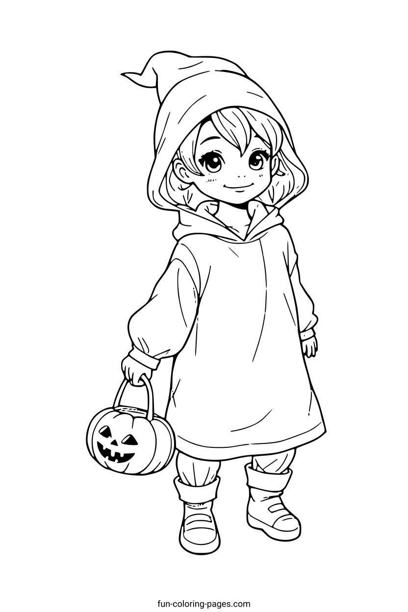 Happy Halloween Child – free printable coloring page, available as PDF and SVG