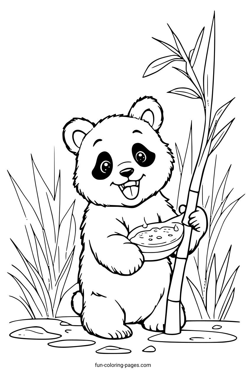 Happy Panda with Bamboo – free printable coloring page, available as PDF and SVG