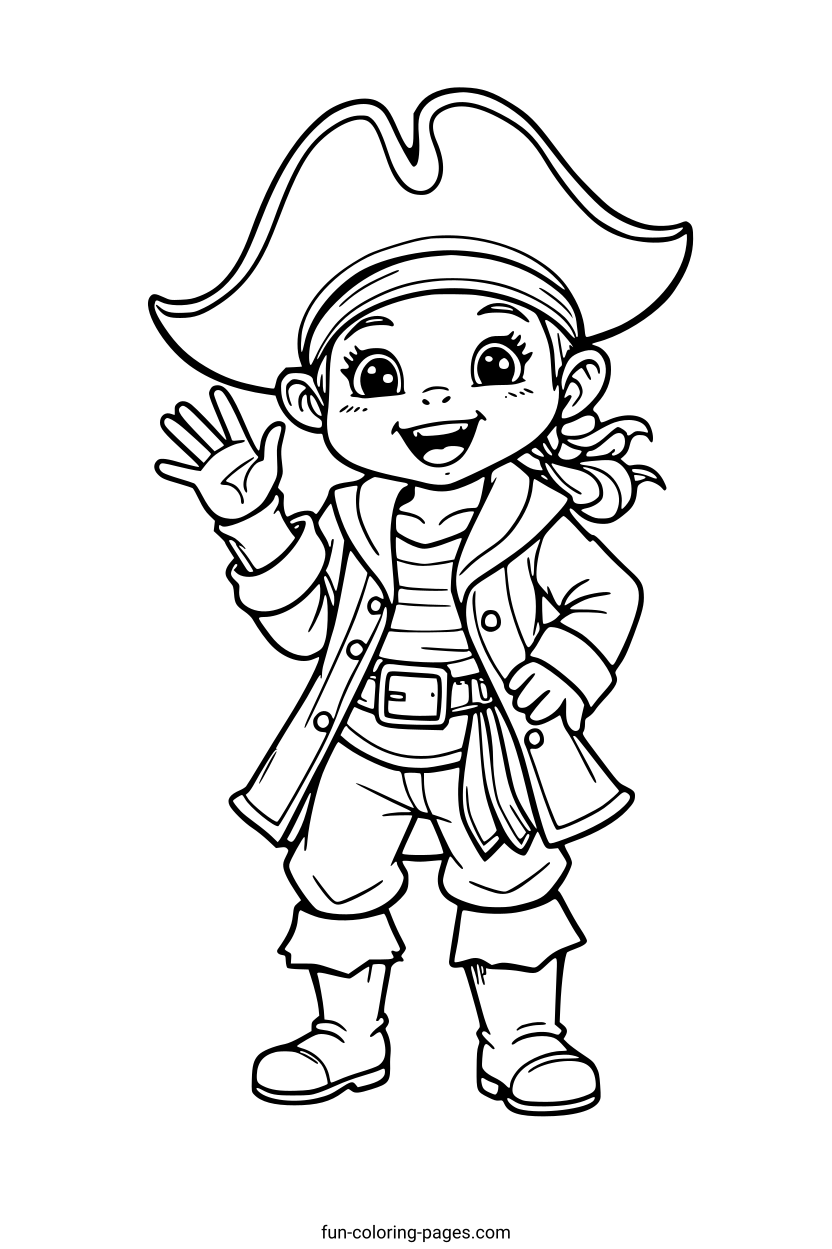 Happy Pirate Kid – free printable coloring page, available as PDF and SVG