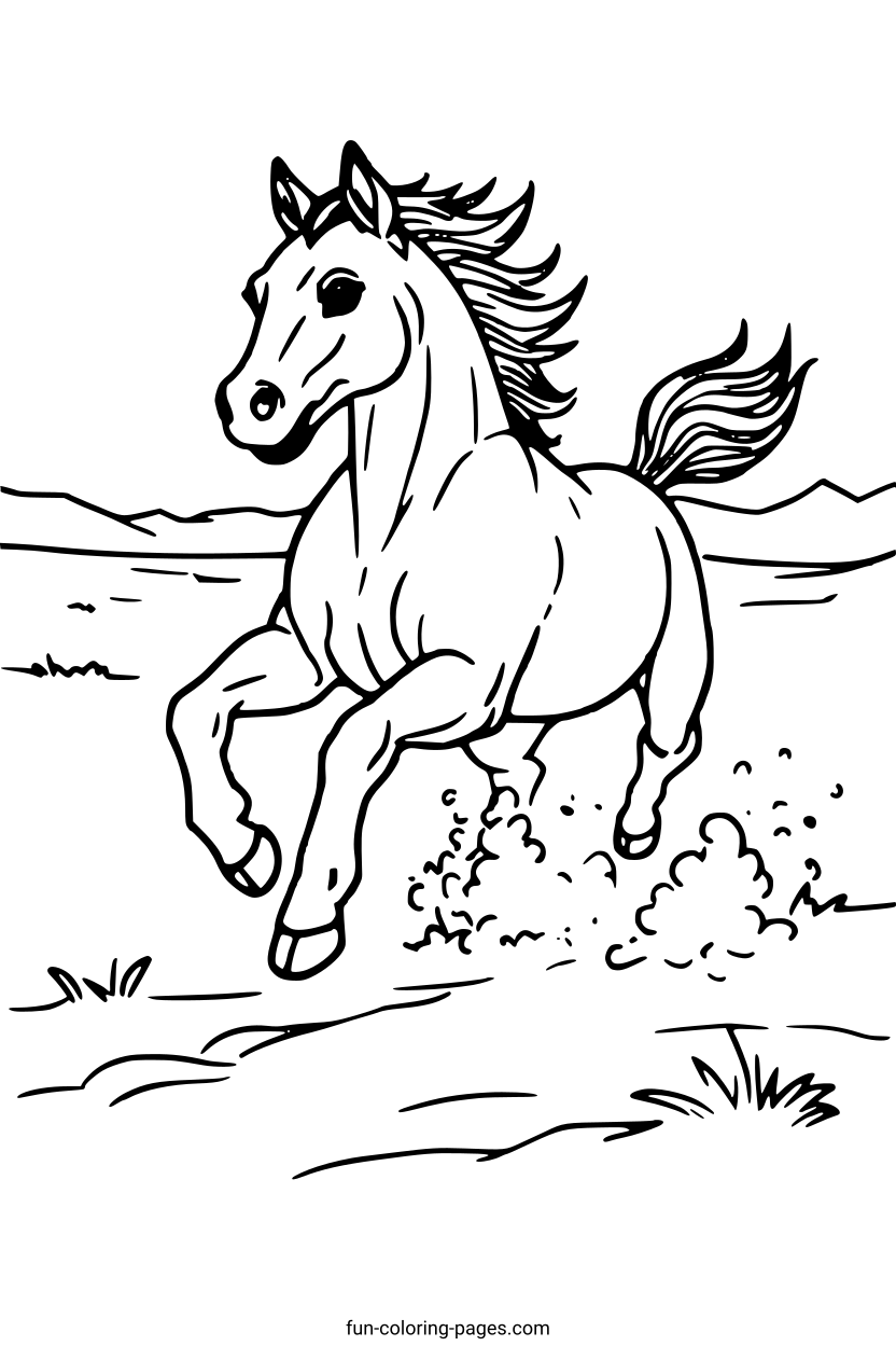 Happy Running Horse – free printable coloring page, available as PDF and SVG